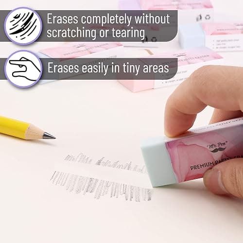 Mr. Pen- Pencil Eraser, 10 Pack, Pastel Colors | Large Latex Free Vinyl Block Erasers for School, Office, Art Sketching, Homework, Exams, Clean Smudge-Free Correction thumbnail 6