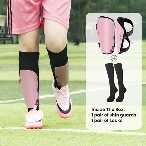 Soccer Shin Guards for Kids Youth Toddler, Shin Defender Shin Guards and Long Soccer Socks for Adults Boys Girls, Shin Pads & Sleeves Equipment - Football Gear for 3 5 4-6 7-9 10-12 Years Old Children thumbnail 5