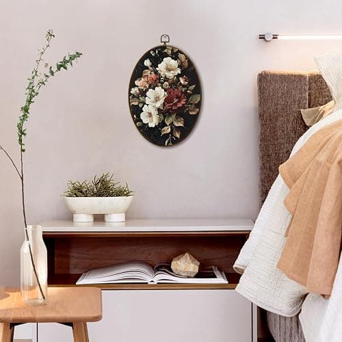 JQF Vintage Floral Oval Wall Decor, Cottagecore Moody Flower Oval Canvas Wall Art, Farmhouse Retro Floral Framed Prints Hanging Decor for Home Bedroom Living Room, 8.5x11.5 Inch thumbnail 6