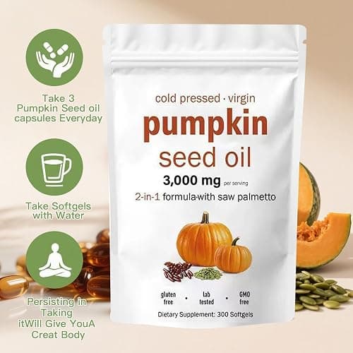 AOLBSPD Pumpkin Seed Oil Capsules with Saw Palmetto – 300 Softgels | Cold Pressed, Pure Virgin Oil | Supports Hair, Urinary, Bladder & Prostate Health | Non-GMO thumbnail 5