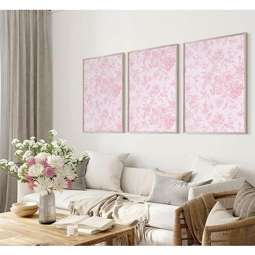 Pink Flower Wall Art Chinoiserie Floral Canvas Wall Decor Aesthetic Wall Art Watercolor Botanical Prints Vintage Flower Pictures Pink Floral Posters for Living Room Bedroom 12x16x3 Inch Unframed thumbnail 3