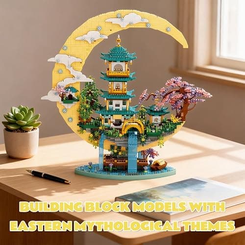 HJPLPXH Chinese Moon Palace Architecture Building Set,Cherry Blossom Bonsai Bricks, Micro Japanese Sakura Tree House Model,Moon-Themed Building Kit.Ideal Gift for Adults & Teens. thumbnail 7