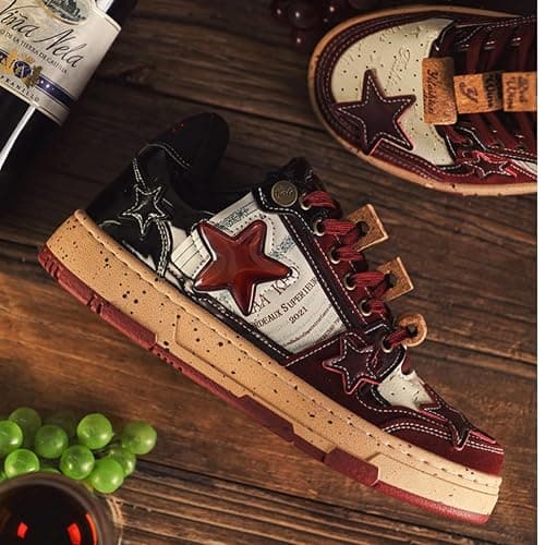 ACARITOUCH Burgundy Star Print Fashion Chunky Sneakers for Women Trendy Casual Aesthetic Skateboard Walking Dance Shoes thumbnail 4