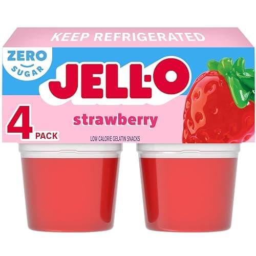 Jell-O Strawberry Artificially Flavored Zero Sugar Ready-to-Eat Gelatin Snack Cups, 4 ct Cups - Image 1