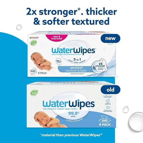 WaterWipes Sensitive+ Newborn & Baby Wipes, 540 Count (9 Packs), 3-In-1 Cleans, Cares, Protects, 99.9% Water, Unscented thumbnail 3
