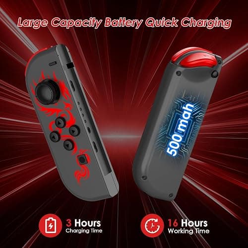Kipylca Nintendo Switch Controller, Replacement for Switch Joycon, Switch Wireless Controllers with 6-Axis Gyro,Wake-up, Vibration, Screenshot, Red Dragon thumbnail 4