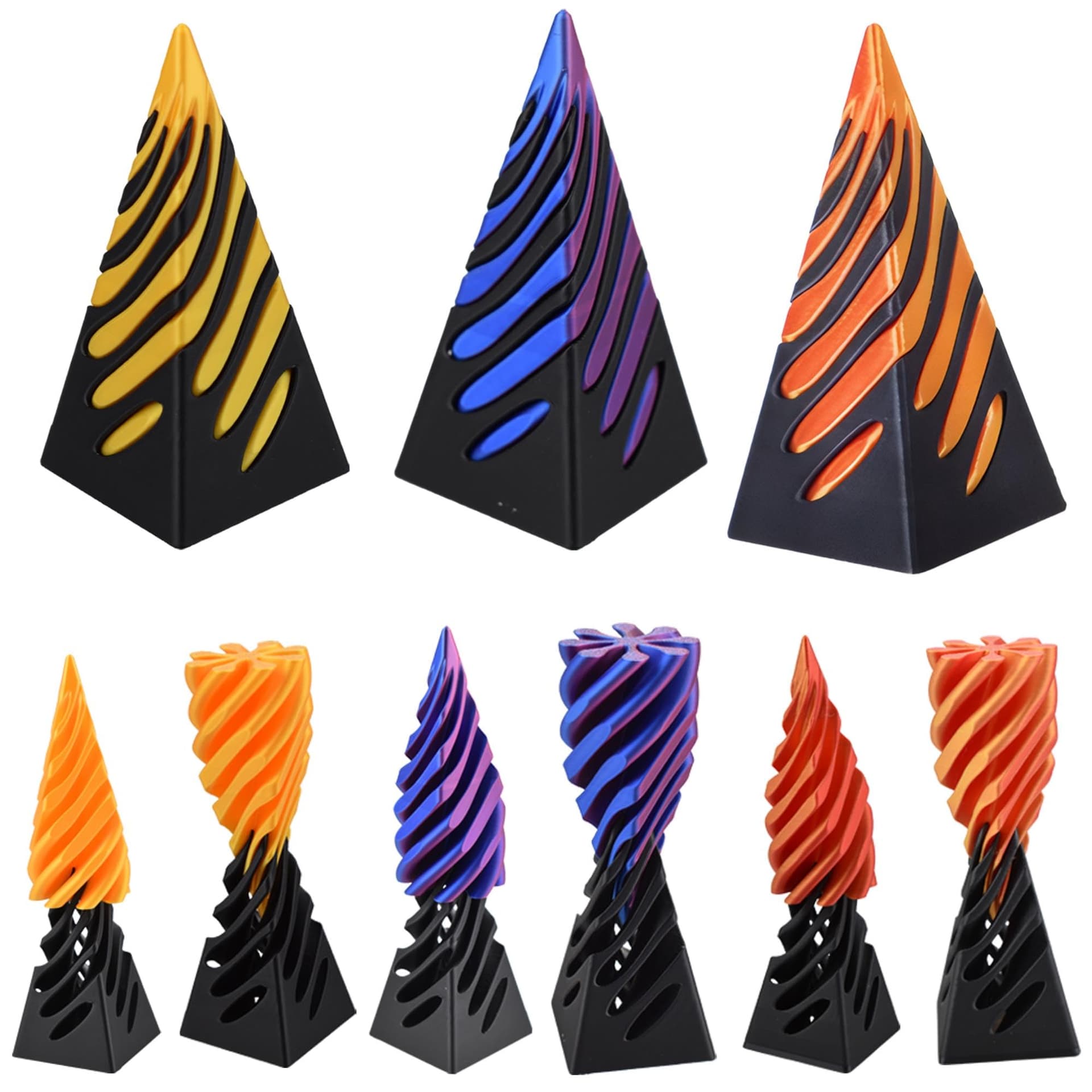 3D Spiral Fidget Stress Relief Toys Suitable(3 Square) | Cone ;Young People;PLA;Multicolor - Image 1