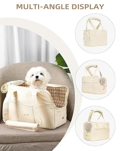 Dog Purse Carrier for Small Dogs Rabbit cat with Large Pockets, Cotton Bag, Dog Carrier Soft Sided, Collapsible Travel Puppy Carrier (Beige, 13.6" L x 6.5" W x 10" H) thumbnail 3