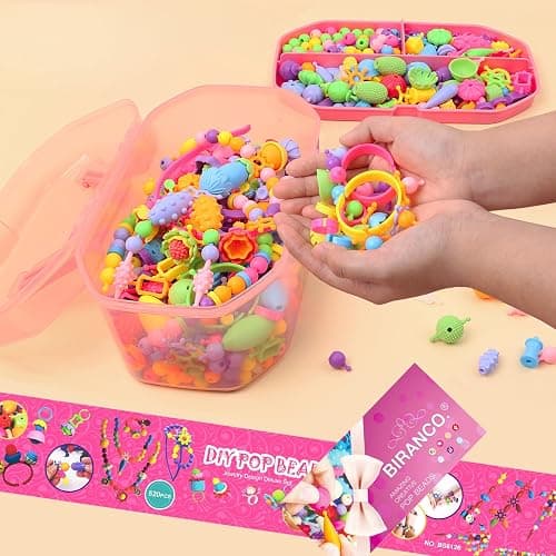 BIRANCO. Pop Beads, Jewelry Making Kit - Arts and Crafts for Girls 3-7 Years Old, Snap Beads Toys - Necklace, Bracelet, Ring Creative DIY Set - 520 pcs thumbnail 2