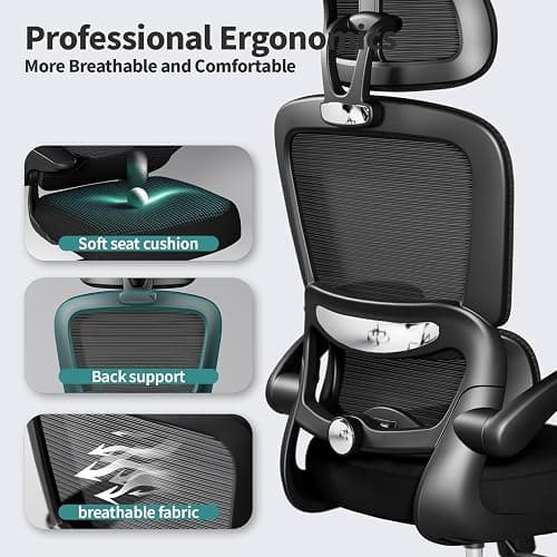 TRALT Office Chair Ergonomic Desk Chair, 330 LBS Home Mesh Office Desk Chairs with Wheels, Comfortable Gaming Chair, High Back Office Chair for Long Hours (Black) thumbnail 3