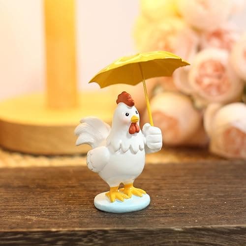 CYjorkbgg Funny Chicken Resin Statue - Cute Baby Chicken with Yellow Umbrella Statue for Fairy Garden Decor Spring Chick Figurine for Outdoor Planter Yard Patio Lawn Indoor Table Decor for Home Gifts thumbnail 8