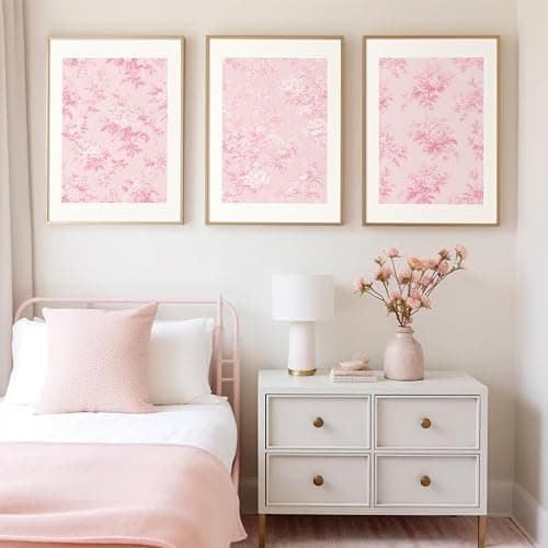 Baccone Pink Floral Wall Art Chinoiserie Flower Wall Decor Pictures Aesthetic Canvas Wall Art Love Shack Fancy Poster Vintage Floral Prints for Living Room Bedroom 12x16 Inch Unframed Set of 3 thumbnail 5