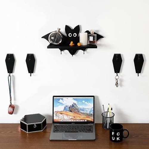 4 Pieces Coffin Wall Hook for Keys - Spooky Gothic Home Decor for Wall - Rustic Black Wooden Hanger for Keys, Mugs, Purse, Towel, Clothes - Wall Mounted Mini Coffins Hanger for Halloween Decoration thumbnail 8