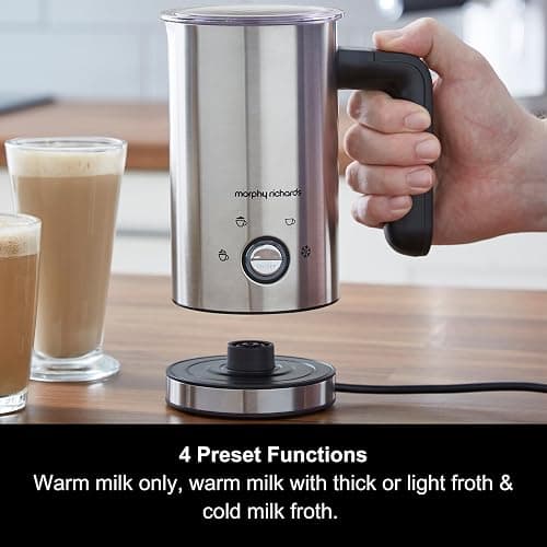 Morphy Richards Milk Frother Electric 4 in 1, Non Stick Coating, 4 Programs, Auto Switch Off, LED Function Button, 300ml Capacity, Dairy Free Alternatives, Cordless Jug, 600W, Stainless Steel, 210003 thumbnail 2