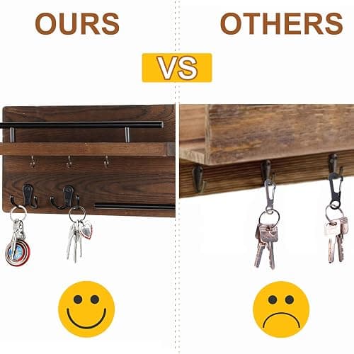 OurWarm Wall Mounted Key Holder/Hangers for Wall Decorative with 5 Key Hooks, Wooden Mail Rack Organizer with Shelf, Rustic Home Decor for Entryway Mudroom Hallway Office, Brown thumbnail 5