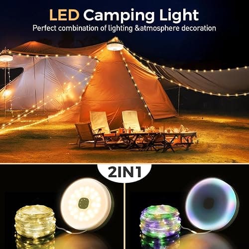 KUQIHUG Camping String Lights, 32.8FT Rechargeable Camping Lights with Quick Storage Reel, 8 Modes Waterproof Hanging LED Camping Lights for Tent, RV Awning, Patio and Outdoor Camping Gear Essentials thumbnail 3