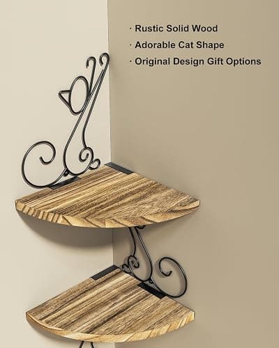 Alsonerbay Wall Mount Corner Shelves 4 Tier Floating Corner Storage Wood Shelves Decorative Rustic Radial Shelf in Cat Shape Carbonized Black thumbnail 5
