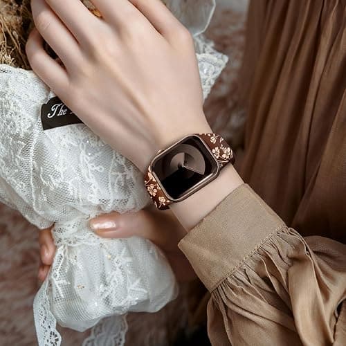 Floral Engraved Silicone Bands Compatible with Apple Watch Band 38mm 40mm 41mm 42mm 44mm 45mm 49mm for Women, Two-Tone Flower Sport Soft Strap for iWatch Series 9/Ultra/8/7/SE/6/5/4/3/2/1 thumbnail 6