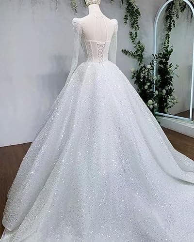 RYANTH Beaded Sequin Wedding Dress for Bride Sparkly Long Sleeves Bridal Ball Gown Luxury Wedding Dresses RDX-W29 - 0 - White thumbnail 2