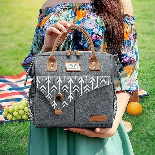 Lekesky 10L Insulated Lunch Bag for Women for Work Lunch Tote, Grey thumbnail 3