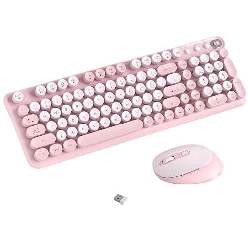 COVEVA Wireless Keyboard and Mouse Combo, 2.4GHz USB Receiver, Plug and Play, Retro Full Size Typewriter Keyboard and Wireless Mouse for Computer, Laptop, Windows, Mac, and PC (Pink) - Image 1