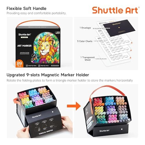 Shuttle Art Brush Tip Alcohol Markers, Dual Tip Brush & Chisel Tip Art Marker Set, 89 Colors Marker Pens with Organized Case Perfect for Illustration Kids Students Adults Coloring Sketching thumbnail 5