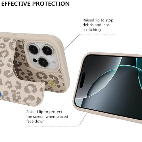 iCoverCase Compatible with iPhone 16 Pro Wallet Phone Case with Card Holder for Women Men, [RFID Blocking] Card Slots PU Leather Protective Wallet Case 6.3 Inch (Beige Leopard) thumbnail 6
