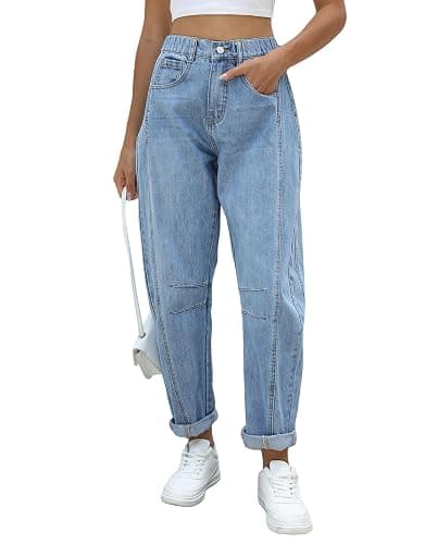 LifeShe Wide Leg Jeans Woman Low Rise Baggy Jeans Elastic Barrel Jean Boyfriend Loose Denim Pants - Small - Light Blue - Image 1
