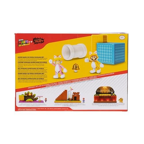 Super Mario Nintendo 2.5" Action Figures 3D World Diorama Includes Cat Mario and Cat Peach thumbnail 7