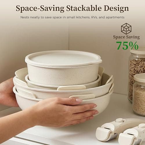 YASHE 15Pcs Nonstick Pots and Pans Set with Detachable Handle, Oven Safe | Induction Compatible Non-Toxic Stackable Cookware Set for RVs, Camping, PFOS/PFOA-Free thumbnail 6