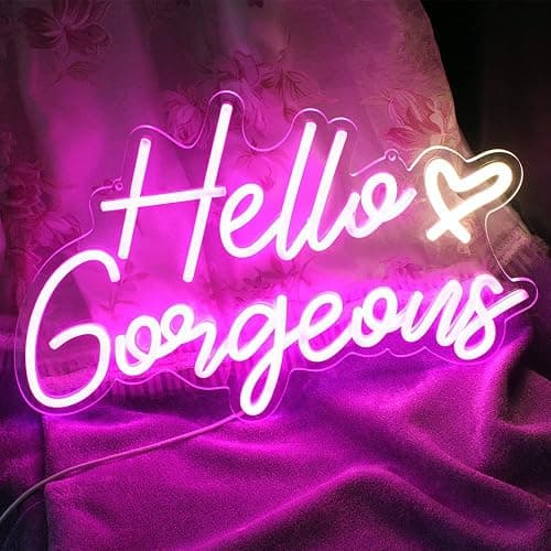 Hello Gorgeous Neon Sign Hello Beautiful Pink LED Neon Lights for Home Wedding Birthday Backdrop Bacelorette Party Wth Dimmable Switch(5V,16.5X10.6inches) thumbnail 6