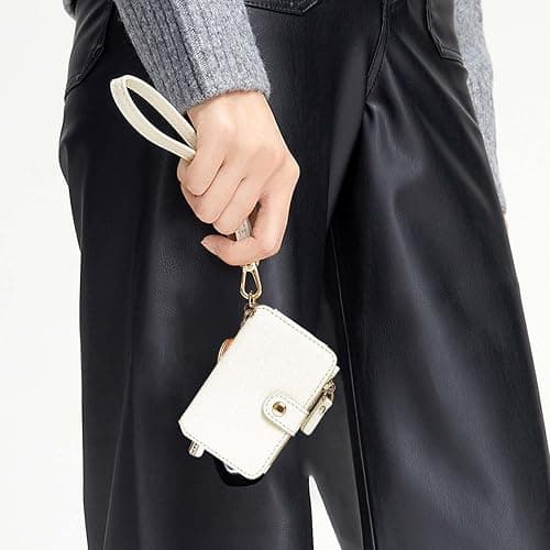 M-Plateau Wallet, Womens card Holder Leather Keychain Wallet With Zipper Coin Pocket ID Window Wrist Strap Gift Box (White) thumbnail 7