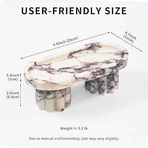 LWALMS Marble Perfume Tray with Legs - Oval Decorative Stone Pedestal for Bathroom Vanity Coffee Table Kitchen Countertop, Footed Jewelry Candle Organizers Catchall Plate Riser with Scalloped Feet thumbnail 2