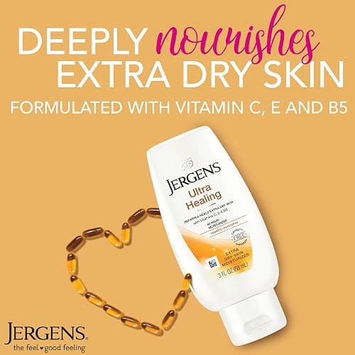 Jergens Ultra Healing Dry Skin Lotion, Hand and Body Moisturizer for Quick Absorption into Extra Dry Skin with Hydralucence Blend, Vitamins C, E and B5, White, 3 oz, Pack of 3 thumbnail 2