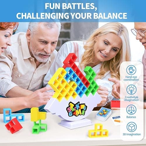 BBnote 48PCS Stack Game for Adult & Kids, Tetra Board Tower Games for Family Travel Party, 2 Players Balance Stacking Toy, Team Toys Building Block thumbnail 5
