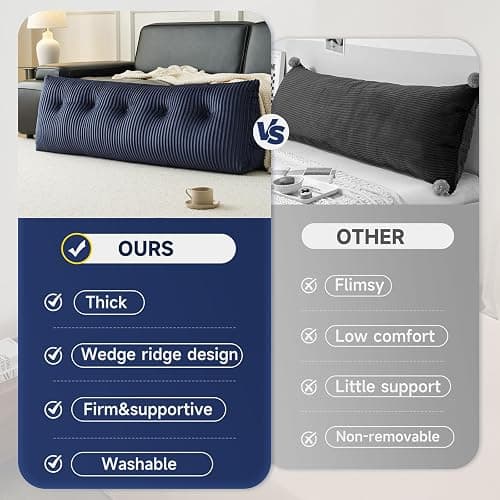 Z-hom Twin Headboard Pillow, Triangular Wedge Reading Pillow for Bed or Sofa, Ergonomic Backrest Cushion for Sitting Up, Reading or Relaxing, with Side Pocket，Removable Washable Cover,Blue thumbnail 7