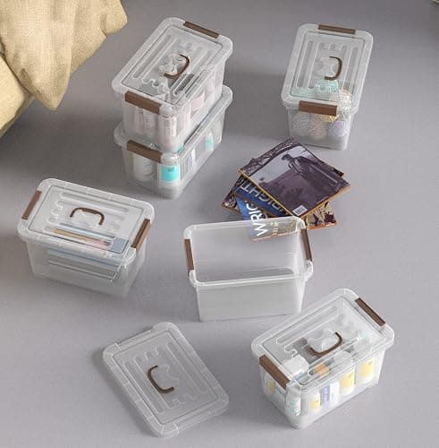 WYT 6-Pack Clear 7 Quart Storage Latch Box/Bins, Plastic Stackable Latching Box with Brown Handle and Lid, Multi-Purpose, 7 Litre thumbnail 6