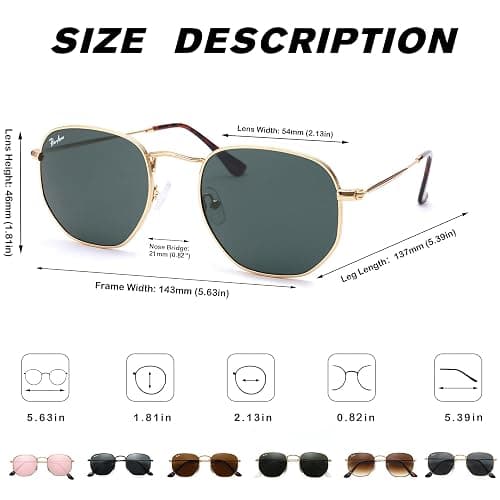 Pro Acme Small Square Sunglasses for Women Men 100% Real Glass Lens Hexagonal Frame thumbnail 5