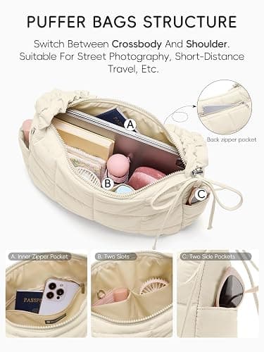 WESTBRONCO Medium Puffer Crossbody Bags for Women Nylon Shoulder Bag Quilted Hobo Bag Women's Handbags with Adjustable Strap thumbnail 4