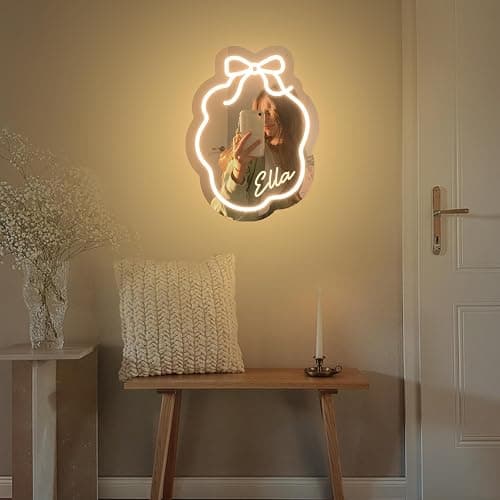 DUOLIYBC Custom Bow Neon Mirror and Sign, Girly Room Decor, Personalized Wall Art, Pink Mirror for Home and Salon thumbnail 6