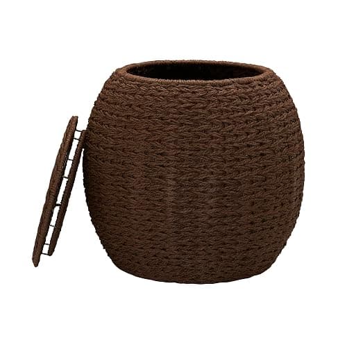 Household Essentials Handwoven Paper Rope Barrel Wicker Storage Basket Side Table, Brown - Brown Paper Rope - Paper Rope thumbnail 7