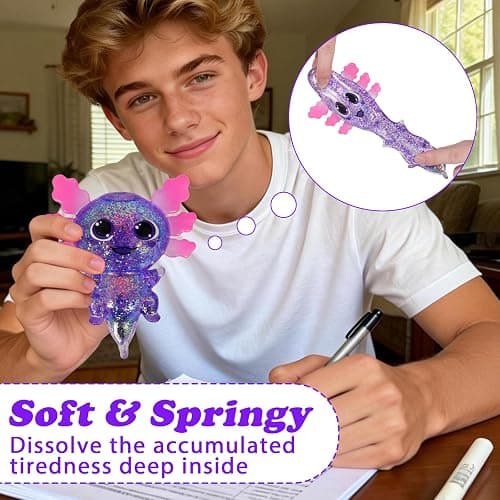 Axolotl Squishy Stress Ball, Soft TPR Slow Rising Squeeze Toy, Cute Axolotl Fidget Toy for Stress Relief, Anxiety Calming Sensory Toy for Kids Adults(Purple BigEars Axolotl) thumbnail 5