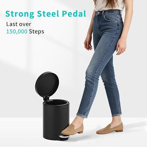 mVm Bathroom Trash Can,1.3 Gallon/5 Lliter Small Trash Can with Lid and Foot Pedal,Soft-Close,Anti-Fingerprin.Step Round Stainless Steel Garbage Can for Bathroom,Bedroom,Office,Living Room(Black) thumbnail 2