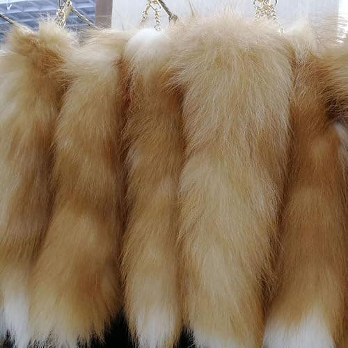 Fluffy Fur Wolf Tail Keychain Black Red Purple Fox Tail Key Chain Cosplay Toy Costume Keyring for Women (Orange) thumbnail 5