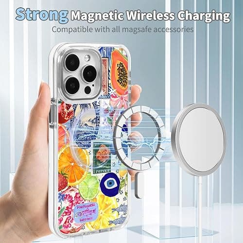 TnXee Cases for iPhone 15 Plus,Compatible with MagSafe,Classic Clear Shockproof Protection Magnetic Phone Case - Bow European Summer Lemon Collage thumbnail 5