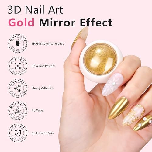 Makartt 3D Nail Gel for Nail Art and Gold Chrome Powder Kit, Clear No Wipe 3D Sculpting Gel Polish for Nail Charms, Metallic Effect Mirror Powder for Nail Decoration Manicure thumbnail 2