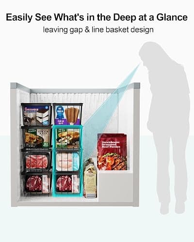 iSPECLE Freezer Storage Bins - 6 Pack Small Stackable Deep Freezer Organizer Bins for Most 7 Cu.FT Chest Freezer Sort Frozen Food, Freezer Basket with Handles Easy to Get Food from Bottom, Black thumbnail 5