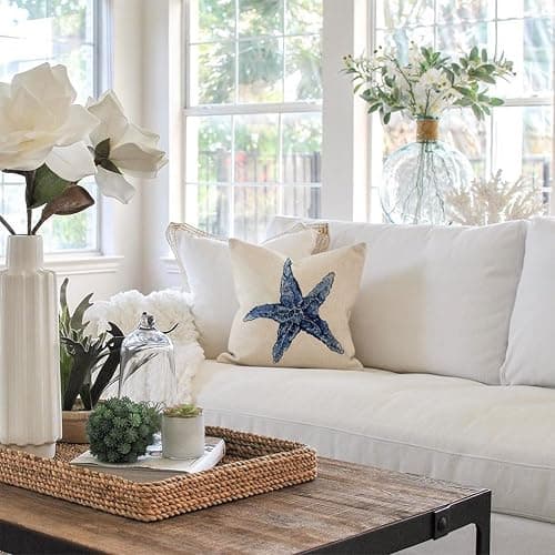 PANDICORN Sea Life Coastal Throw Pillow Covers 18x18 Inch Starfish Turtle Crab Coral Indigo Blue Summer Beach Ocean Nautical Outdoor Decorations Decorative Throw Pillows Cases Set of 4 for Couch Decor thumbnail 2