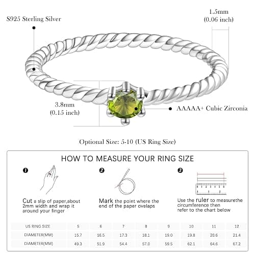 Tufeney Stackable Birthstone Rings Set for Women: 925 Sterling Silver Mother Family Stacking Ring Minimalist Stackable Bands Mother's Day Jewelry Gifts for Wife thumbnail 4