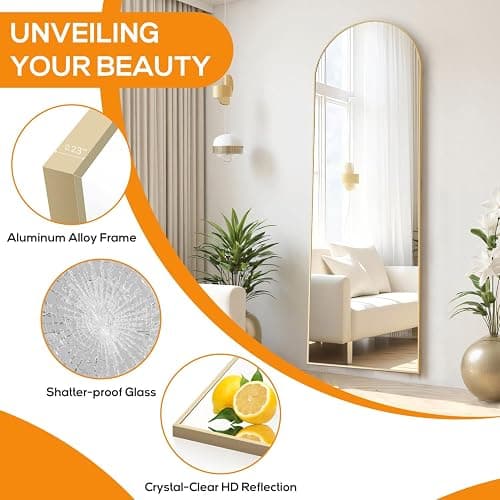 Arched Mirror Full Length, Upgraded 16"x59" Body Wall Mirrors with Shatter-Proof Glass, Floor Standing, Hanging or Leaning, Tall Arch Mirror with Stand Aluminum Alloy Frame for Bedroom Cloakroom thumbnail 6